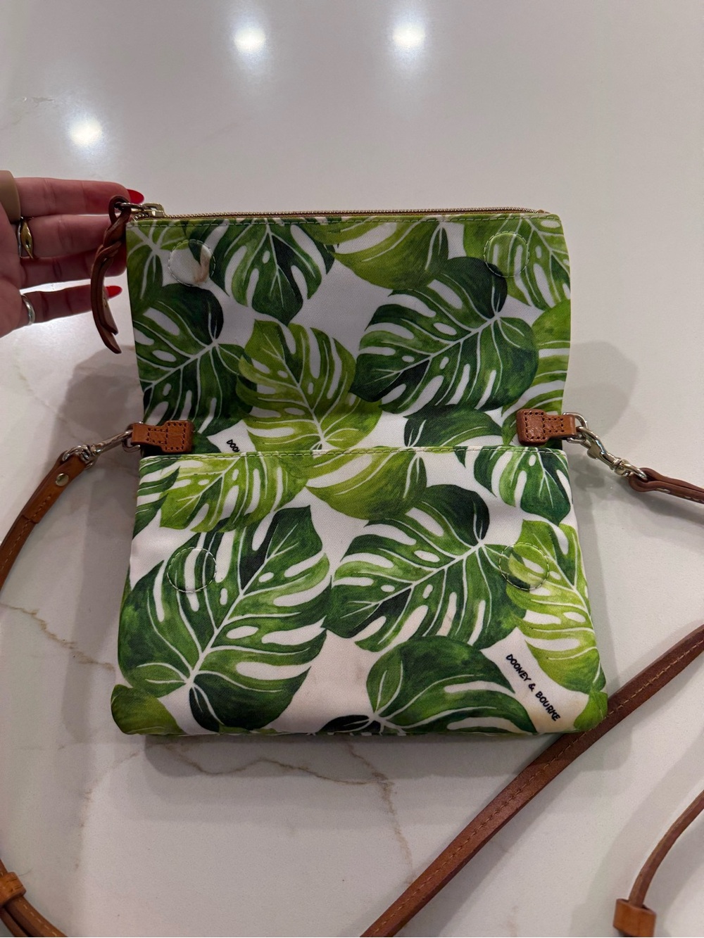 Dooney & Bourke Green Tropical Leaf Crossbody with Tan Strap - Picture 4 of 8